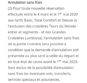 Annulation sans frais Costa Croisières