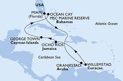 Itinéraire n°2 croisière Caraïbes 2019-2020, MSC Divina