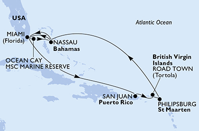 Itinéraire n°3 croisière Caraïbes 2019-2020, MSC Divina