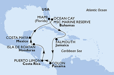 Itinéraire n°4 croisière Caraïbes 2019-2020, MSC Divina