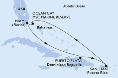 Itinéraire Caraïbes occidentales du MSC World America