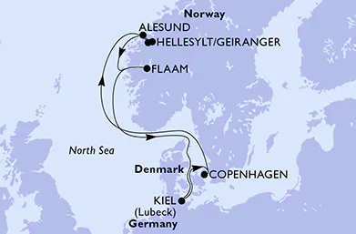 Itinéraire Europe du Nord 1 du MSC Euribia