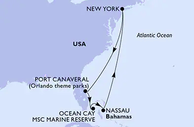 MSC Meraviglia - New York-Caraïbes Itinéraire n°2