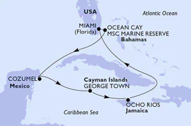 Itinéraire Caraïbes occidentales MSC Seascape