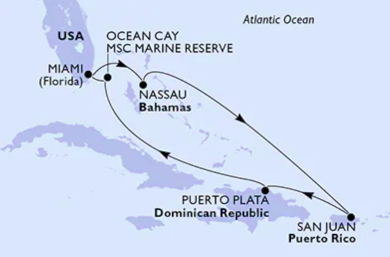 Itinéraire Caraïbes orientales MSC Seascape