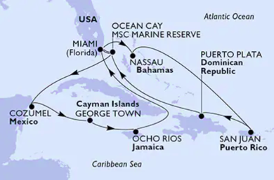 Itinéraire Caraïbes 2 semaines MSC Seascape