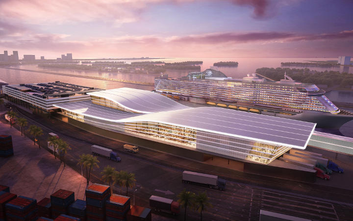 Vue au matin du futur terminal croisière MSC à Miami
