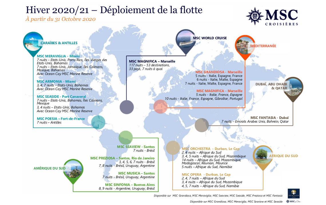 Infographie des croisières hiver 2020-2021 MSC Croisières